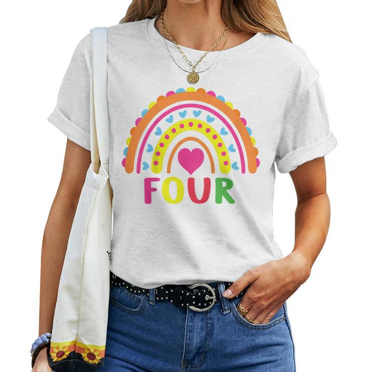4 Years Old Rainbow 4Th Birthday Four Bday Girls Boys Women T-shirt