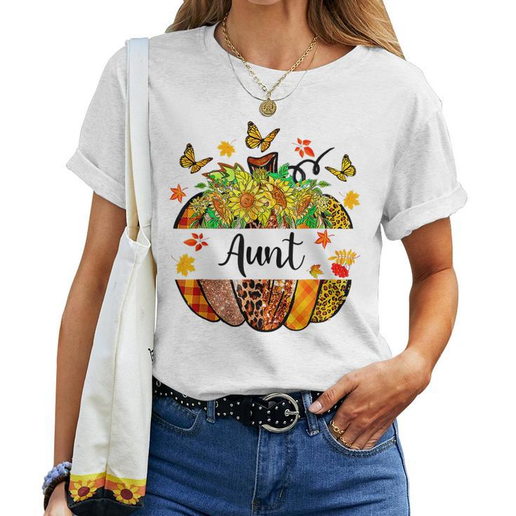 Aunt Fall Leopard Pumpkin Sunflowers Autumn Thanksgiving V2 Women T-shirt