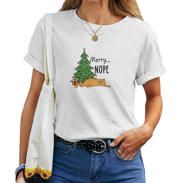 Christmas Funny Cat Merry Nope Cat Lovers Gift Women T-shirt