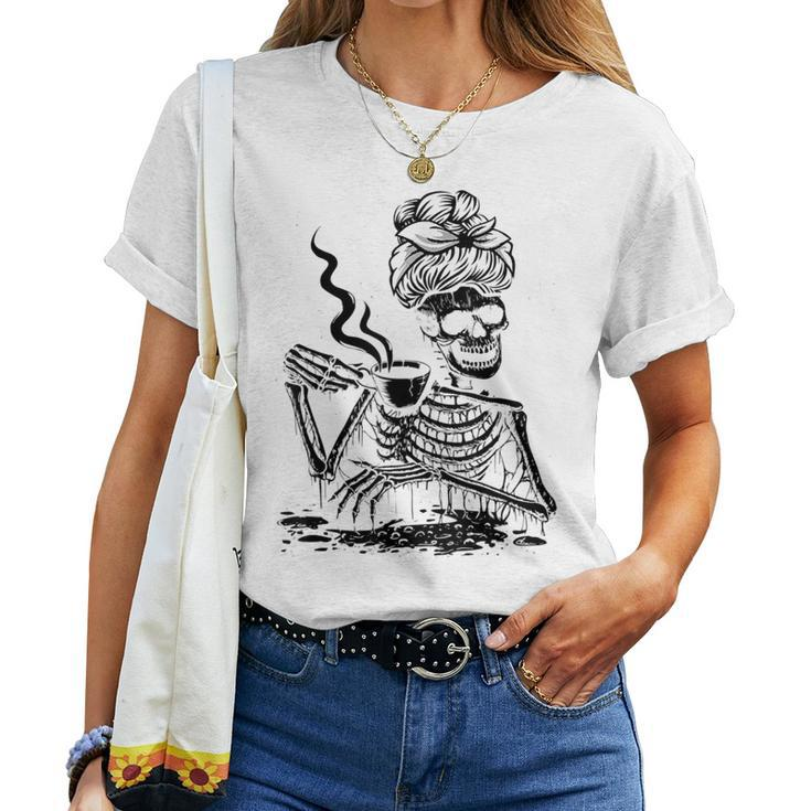 Coffee Drinking Skeleton Lazy Diy Halloween Costume Women V4 Women T-shirt