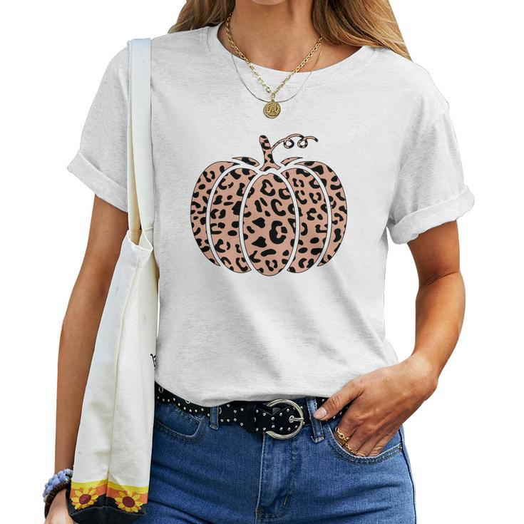 Cool Funny Fall Gift Leopard Pumpkin Women T-shirt