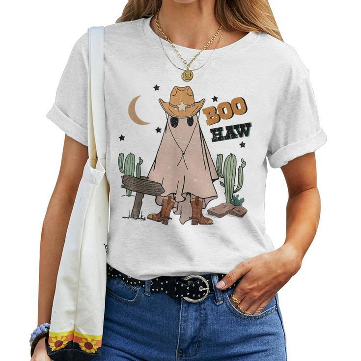 Cowboy Boo How Retro Ghost Halloween Costume Desert Cactus Women T-shirt