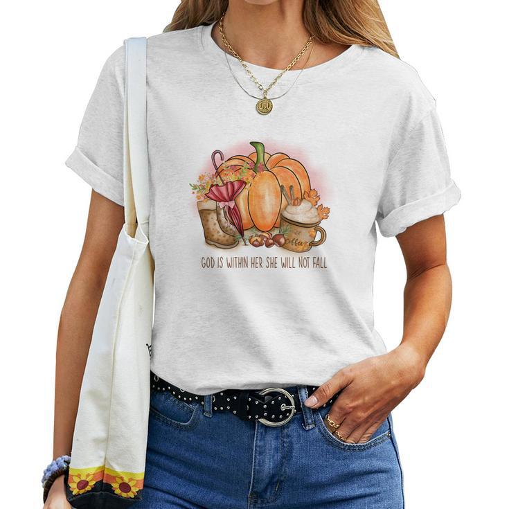 Cozy Autumn Fall God Is Within Her She Will Not Fall Women T-shirt