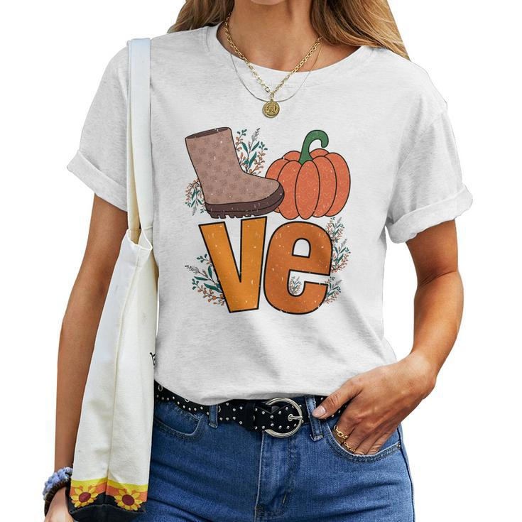 Cute Love Pumpkin Fall Season Shoes Women T-shirt