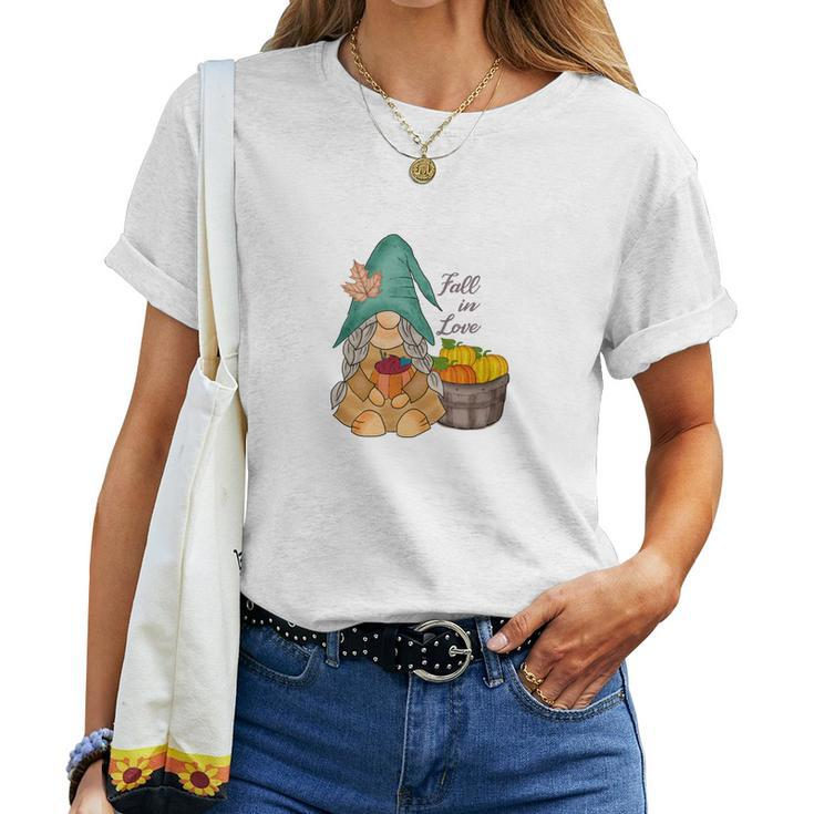Fall In Love Gnomes Pumpkins Basket Women T-shirt