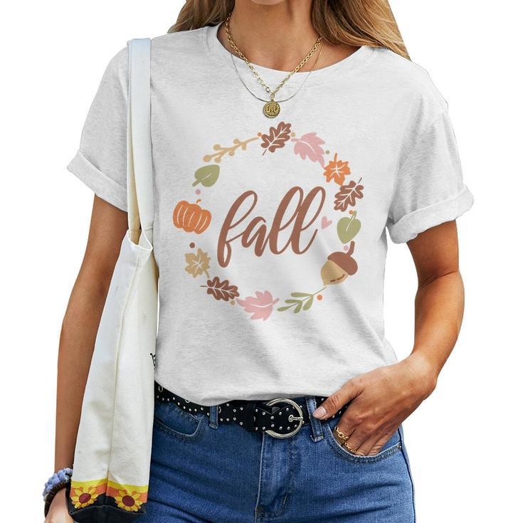 Fall Retro Flower Leaf Circle Women T-shirt
