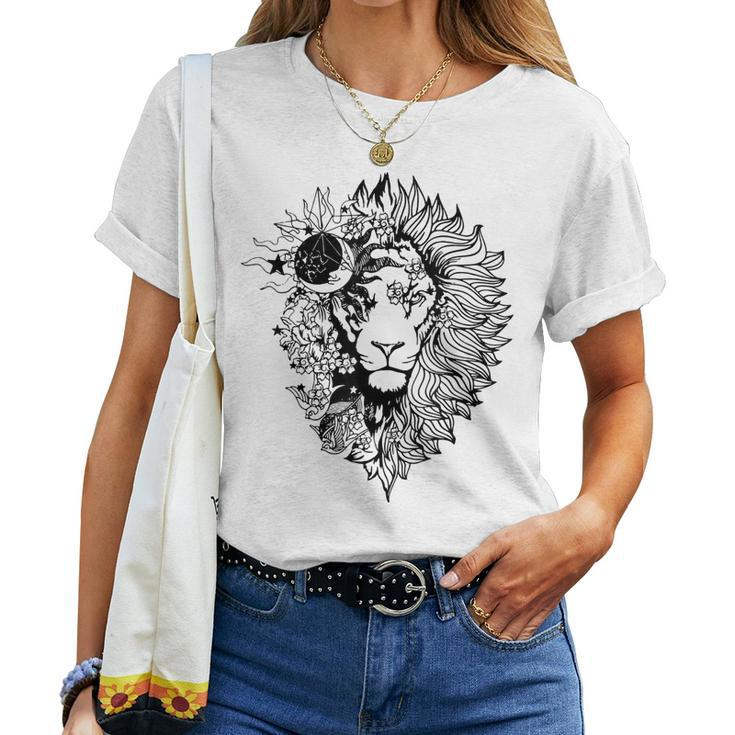 Floral Lion For Women Lion Flower Animal Lover Graphic Art Women T-shirt