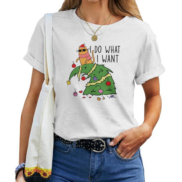 Funny Christmas Cat I Do What I Want Xmas Holiday Women T-shirt