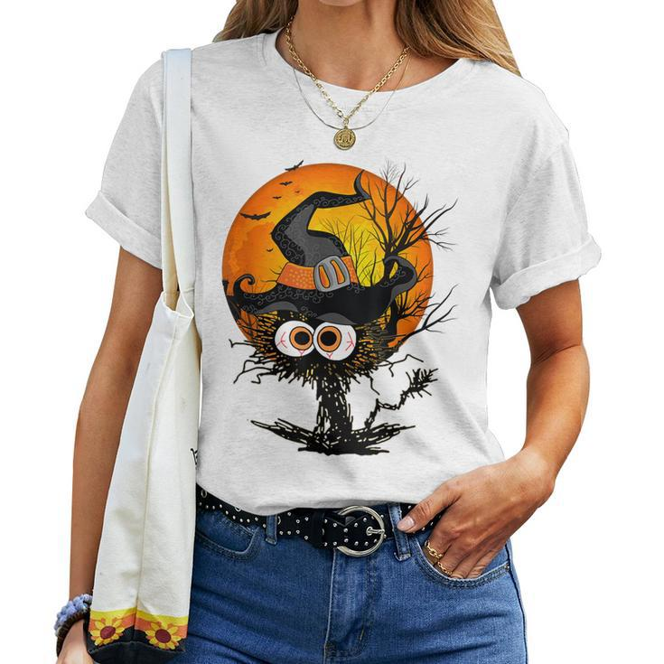 Halloween Black Cat Costume Witch Hat & Moon Women Women T-shirt