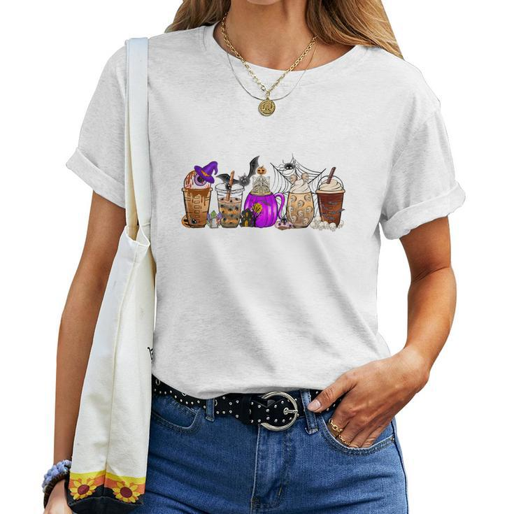 Halloween Coffee Fall Gift Drinking Women T-shirt