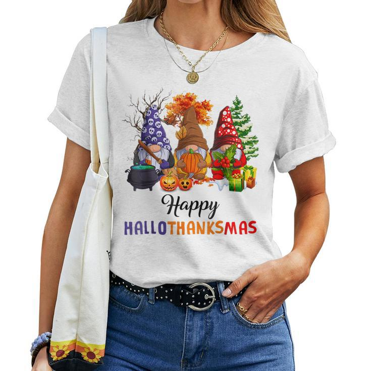 Halloween Thanksgiving Christmas Happy Hallothanksmas Gnomes V11 Women T-shirt