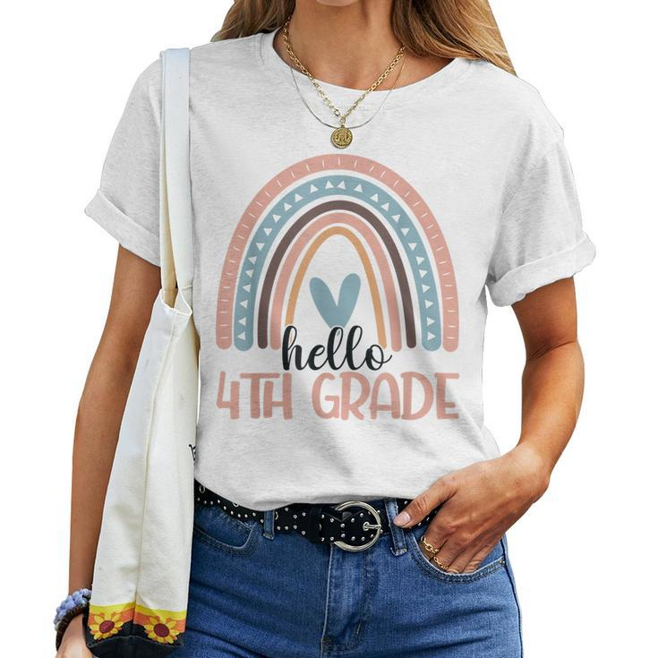 Hello 4Th Grade Boho Rainbow Fourth Grade Teacher Student Women T-shirt