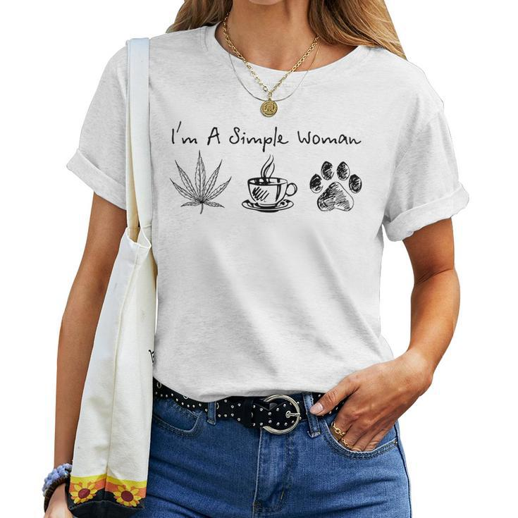 I’M A Simple Woman Weed Coffee Dog Animal Fur Paw Print Women T-shirt