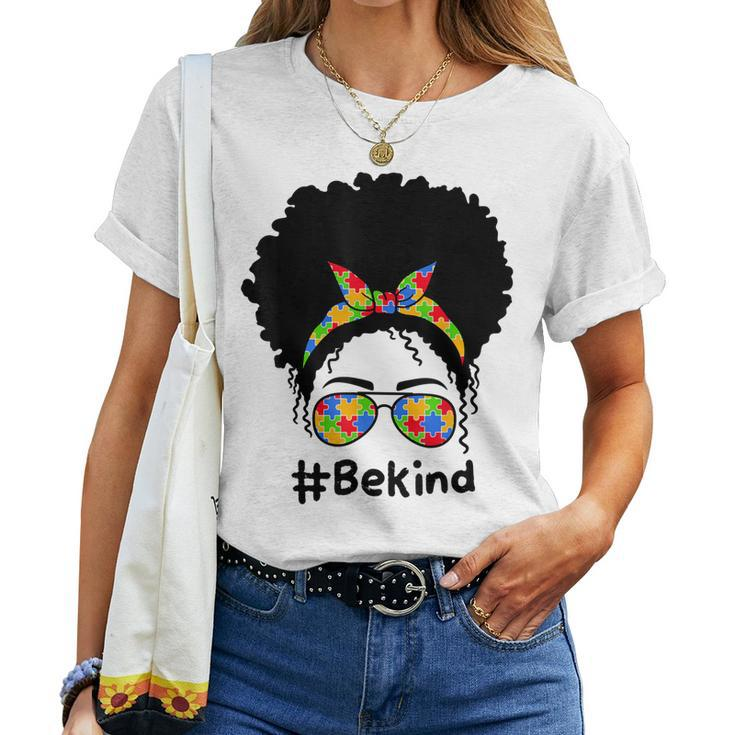 Be Kind Autism Awareness Messy Bun Women Girls Women T-shirt