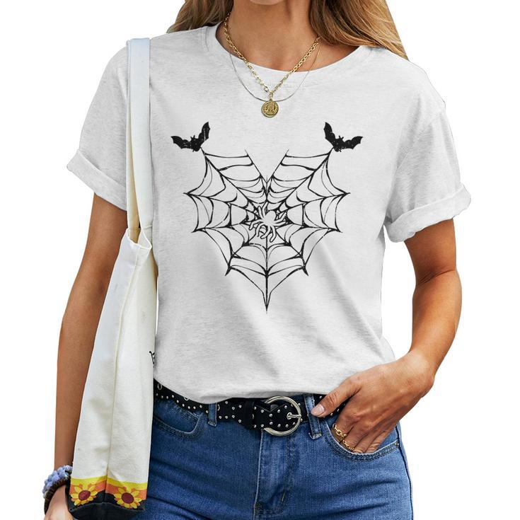 Lazy Spider Web Heart Cute Halloween Costume Women Girls Women T-shirt