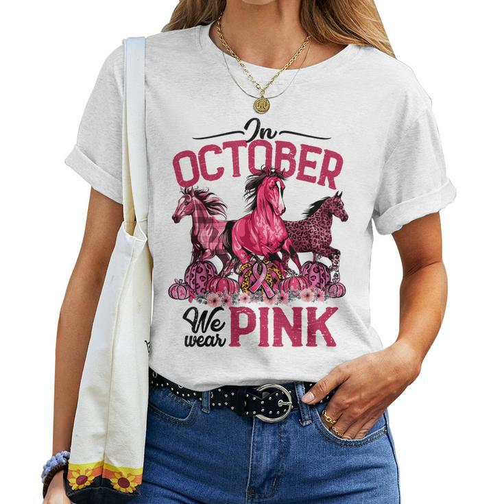 In October We Wear Pink Horse Leopard Pumpkin Breast Cancer Women T-shirt