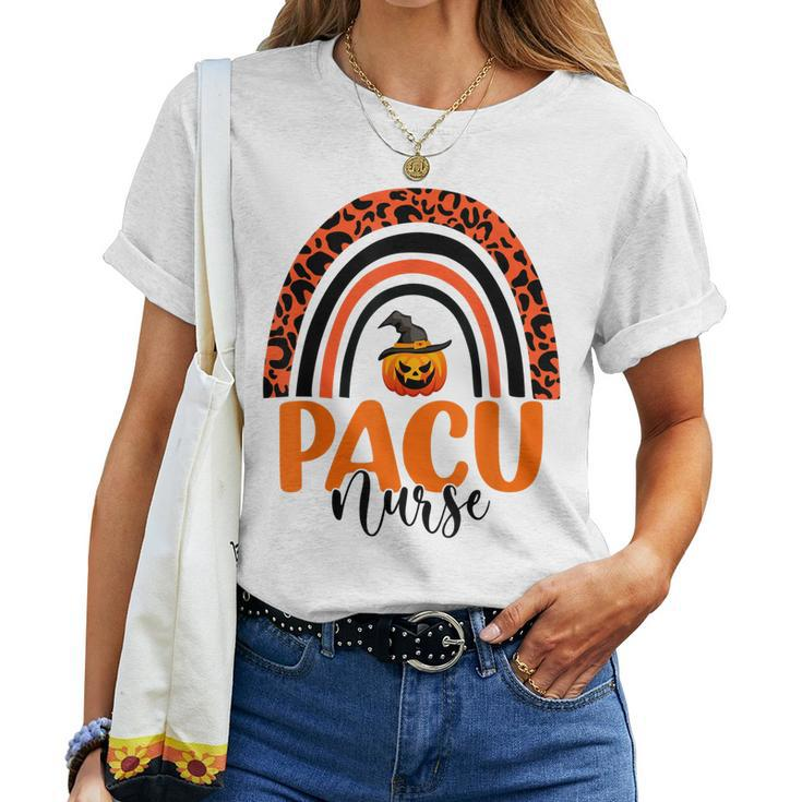 Pacu Nurse Leopard Rainbow Halloween Pumpkin Nursing Women T-shirt