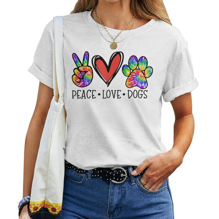 Peace Love Dogs Paws Tie Dye Rainbow Animal Rescue Women T-shirt