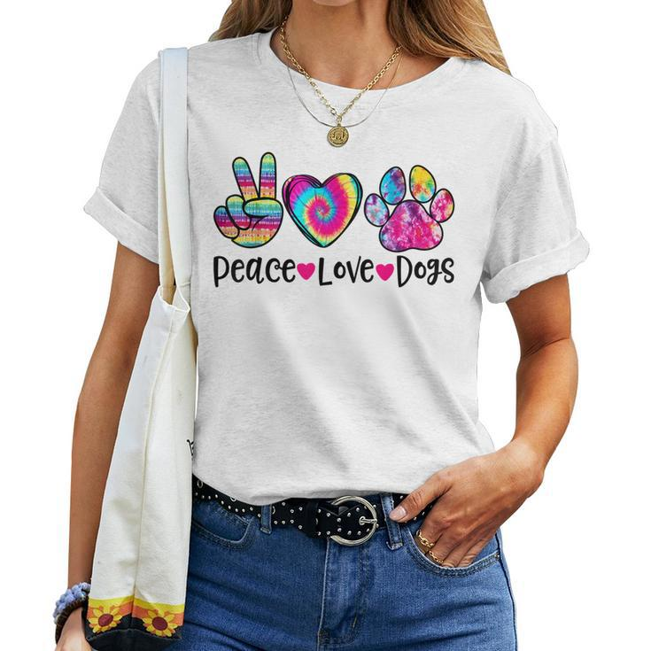 Peace Love Dogs Tie Dye Dog Paw Dog Mom Women T-shirt