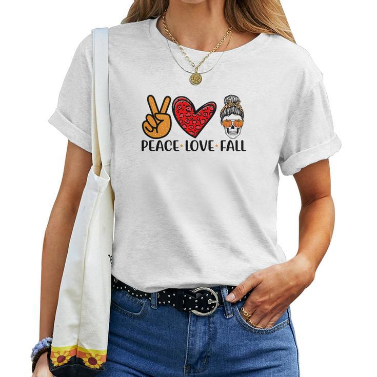 Peace Love Fall Messy Bun Girl Women T-shirt