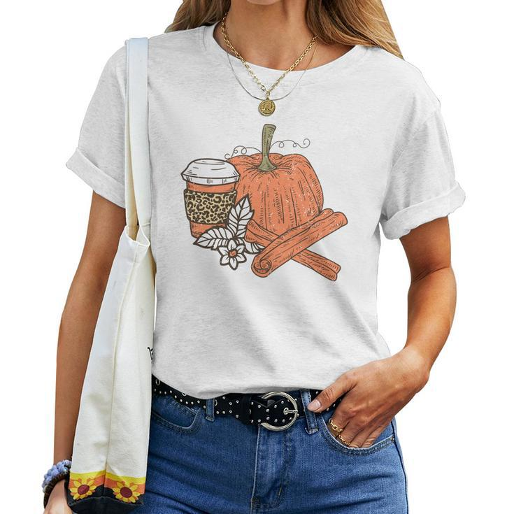Pumpkin Spice Latte Flowers Fall Women T-shirt