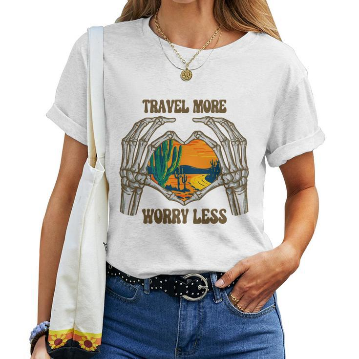 Skeleton And Plants Travel More Worry Less Design Women T-shirt