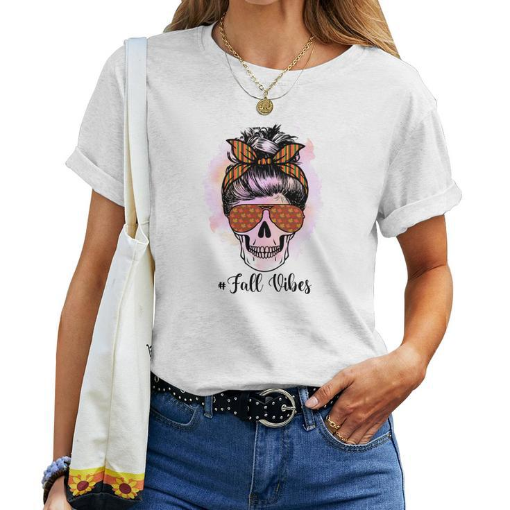 Skull Messy Bun Fall Vibes Women T-shirt