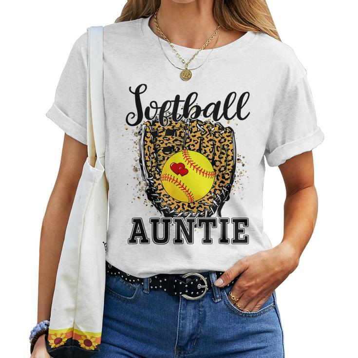Softball Auntie Leopard Game Day Aunt Mother Softball Lover Women T-shirt