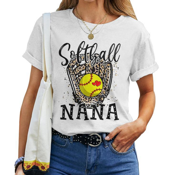 Softball Nana Leopard Game Day Softball Lover Women T-shirt