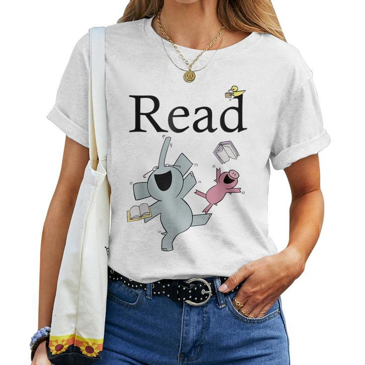 Teacher Library Read Book Club Piggie Elephant Pigeons Women T-shirt