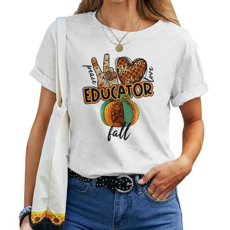 Teacher Peace Love Fall Educator Women T-shirt