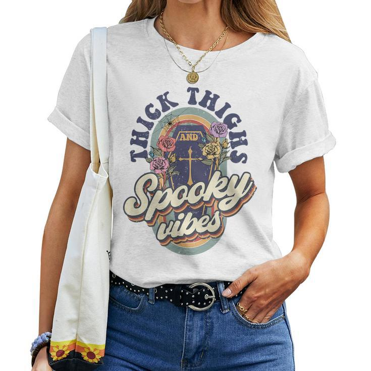 Thick Thighs And Spooky Vibes Retro Spooky Halloween Women T-shirt