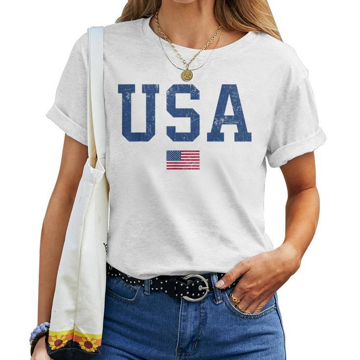 Usa Women Patriotic American Flag Distressed Women T-shirt