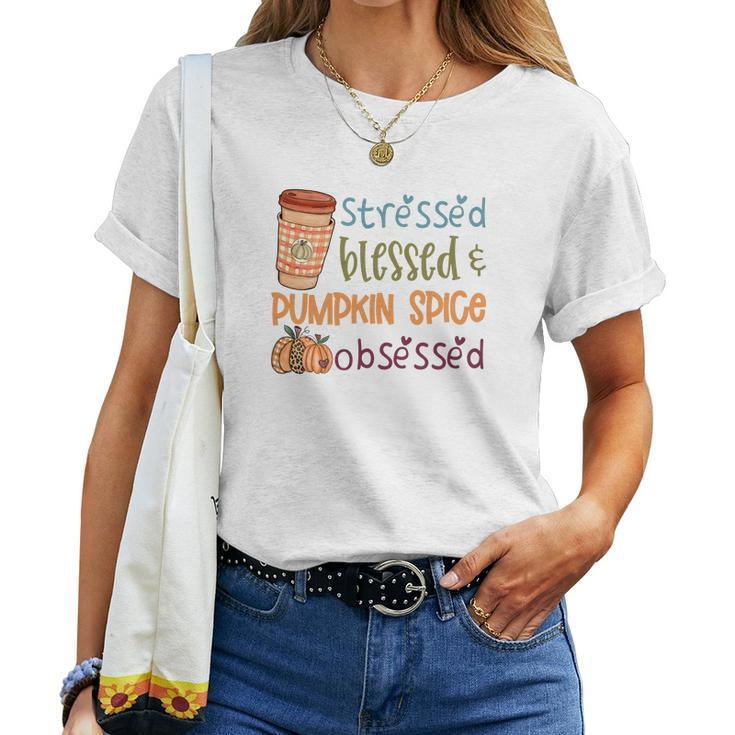 Vintage Autumn Stressed Blessed _ Pumpkin Spice Bsessed Women T-shirt