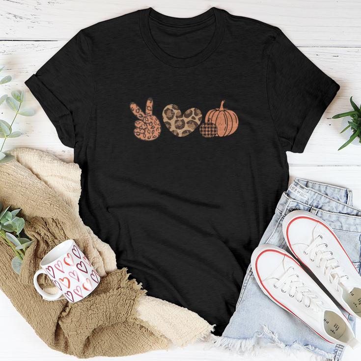 Peace Love Fall Leopard Heart Pumpkin Women T-shirt Casual Daily Crewneck Short Sleeve Graphic Basic Unisex Tee