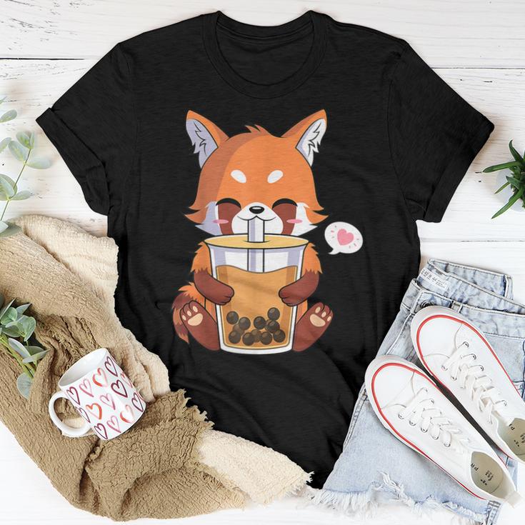 Kawaii Anime Red Panda Drinking Boba Bubble Tea V2 Women T-shirt ...