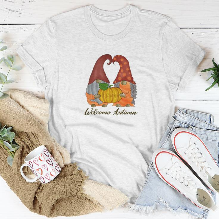 Gnomes Couple Welcome Autumn Fall Season Women T-shirt Funny Gifts