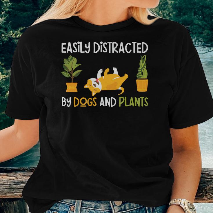 Gardening Easily Distracted By Dogs And Plants Women T-shirt Casual Daily Crewneck Short Sleeve Graphic Basic Unisex Tee