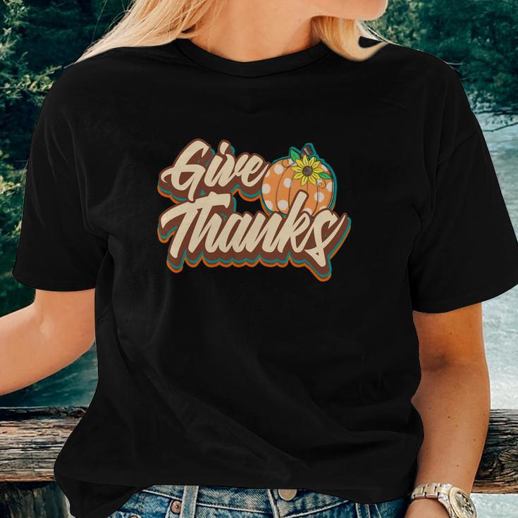 Fall Give Thanks Funny Gift Thanksgiving Women T-shirt Gifts for Her