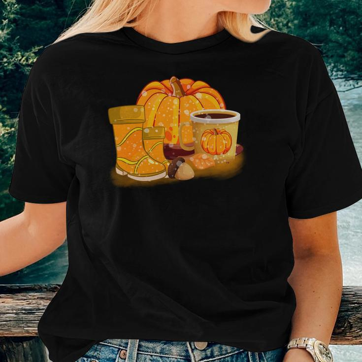 Fall Weather Sweater Pumpkin Shoes Coffee Pumpkin Spice Women T-shirt Gifts for Her