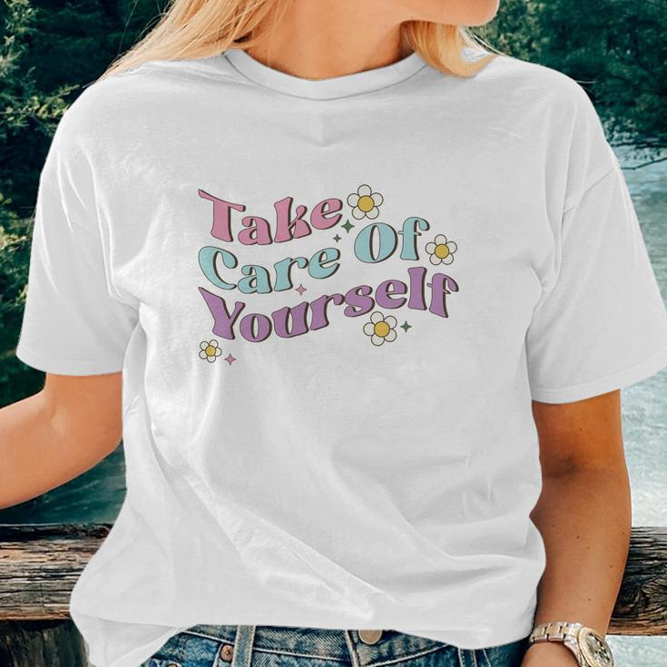 Take Care Of Yourself Positive Quotes Retro Flower V2 Women T-shirt Gifts for Her