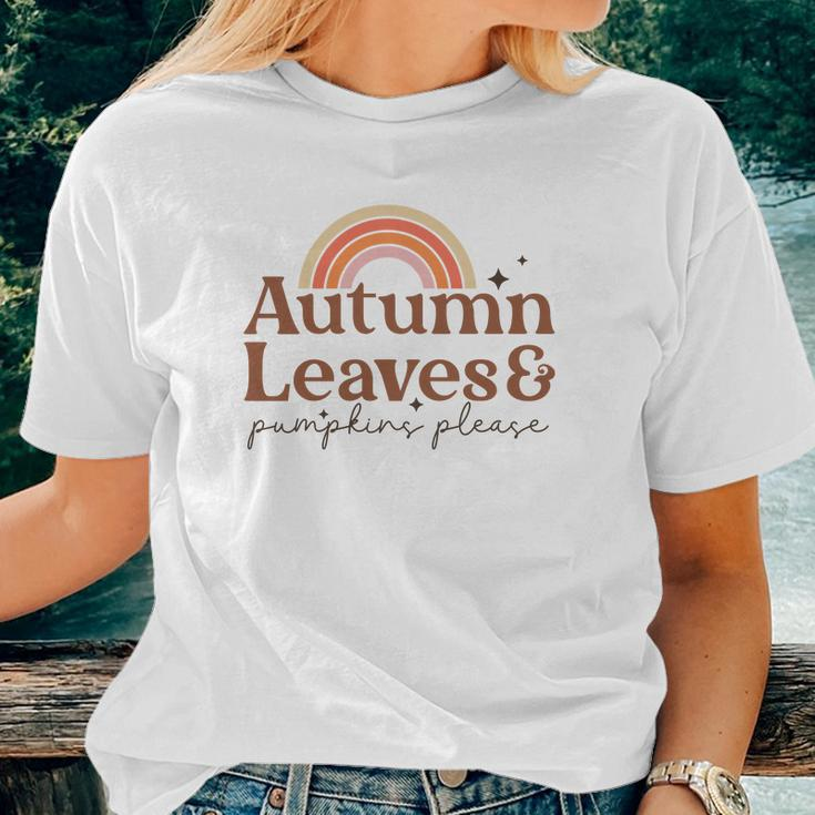 Fall Retro Autumn Leaves Pumpkins Please Thanksgiving Quotes Autumn Season Women T-shirt Gifts for Her
