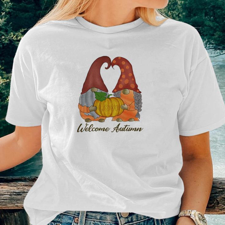 Gnomes Couple Welcome Autumn Fall Season Women T-shirt Gifts for Her