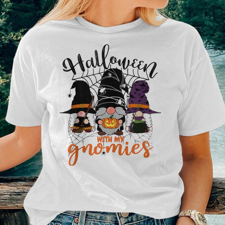 Gnomes Halloween With My Gnomies Witch Garden Gnome Women T-shirt Gifts for Her