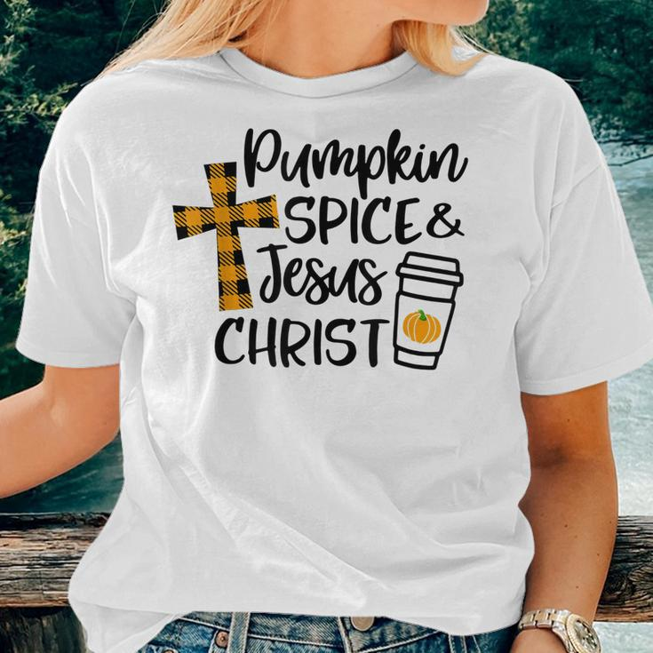 Hello Fall Pumpkin Spice & Jesus Christ Fall Christian Women T-shirt Gifts for Her