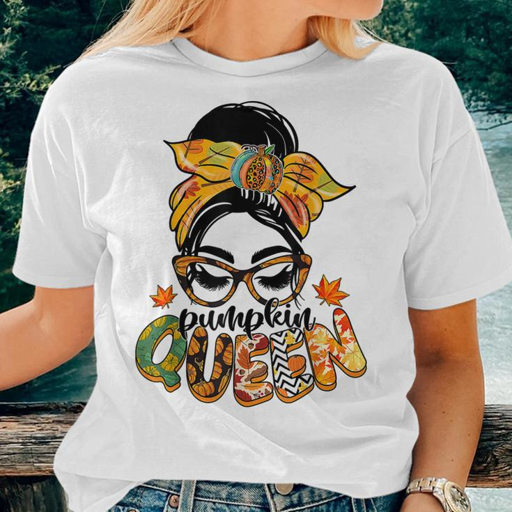 Pumpkin Queen Messy Bun Fall Pumpkin Fall Vibes Autumn Women T-shirt Gifts for Her