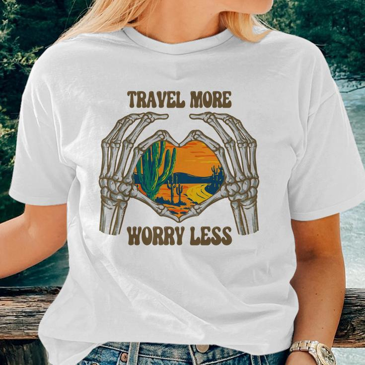 Skeleton And Plants Travel More Worry Less Design Women T-shirt Gifts for Her