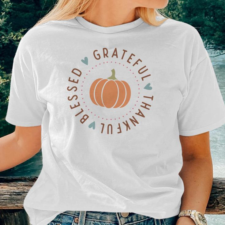 Thanksgiving Grateful Thankful Blessed V2 Women T-shirt Gifts for Her