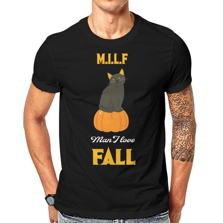 Man I Love Fall Pumpkin Black Cat Men T-shirt Casual Daily Crewneck Short Sleeve Graphic Basic Unisex Tee