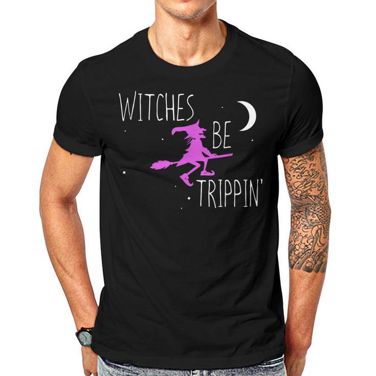 Witches Be Trippin Funny Halloween Witch Gift Cute  Men T-shirt Casual Daily Crewneck Short Sleeve Graphic Basic Unisex Tee